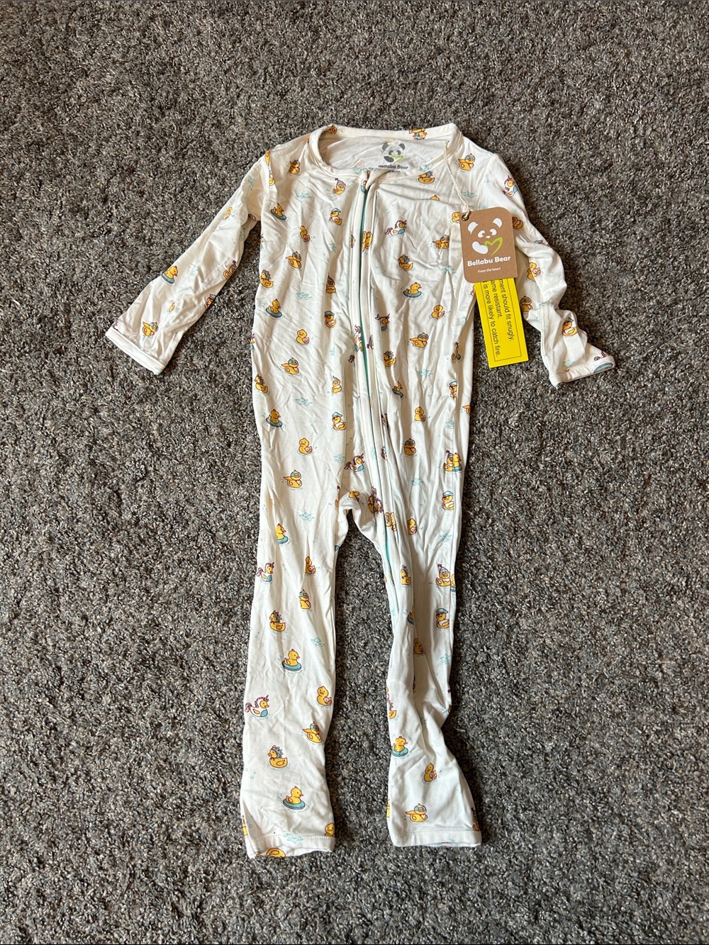 Bellabu Bear Cream Rubber Duck Print Kids Footie